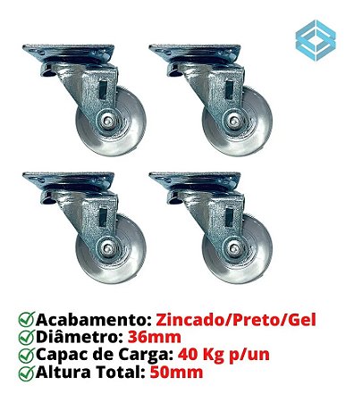 Rodízios Giratórios de Gel 35mm para Móveis e Vasos - Kit 4 Peças