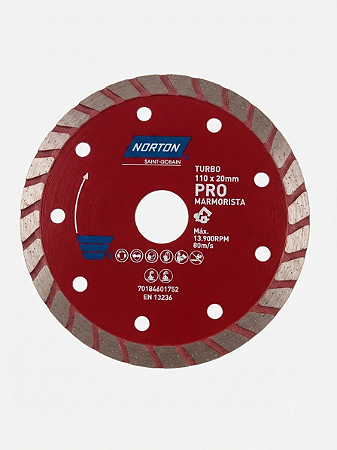 Disco de Corte Diamantado Pro Turbo Norton 110mmX20mm