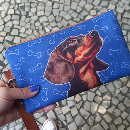 Bolsa de mão cachorro salsicha/azul