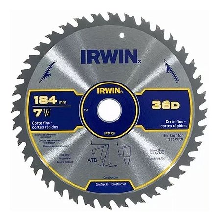Serra Circular Corte Rápido 7-1/4" 184mm 36D IRWIN IW14108