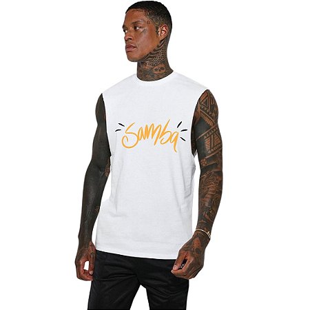 T-SHIRT BRANCA S/ MANGA SAMBA
