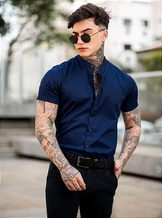 CAMISA ACETINADA AZUL MARINHO
