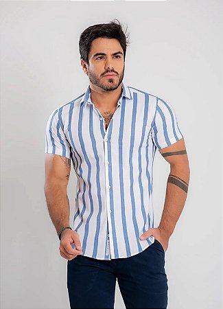 CAMISA MC LISTRADA AZUL E BRANCO