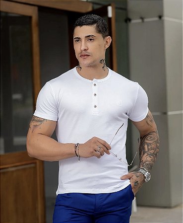 CAMISETA HENLEY BRANCA