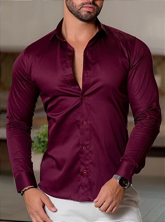 CAMISA SLIM ML ACETINADA MARSALA