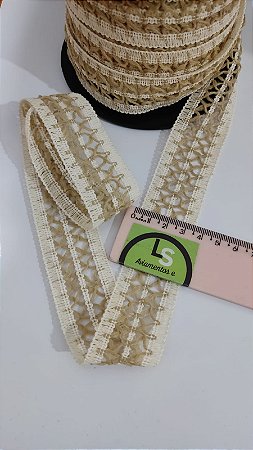 RENDA DE ALGODÃO COM JUTA - 3,5 CM - ROLO COM 50 METROS