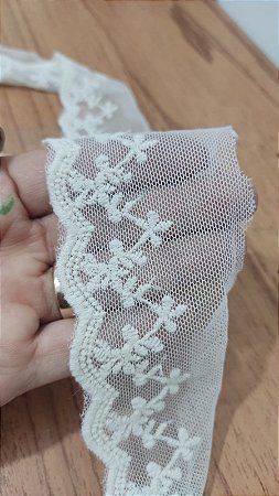 RENDA TULE BORDADO 6 cm - PC COM 13,70 mt