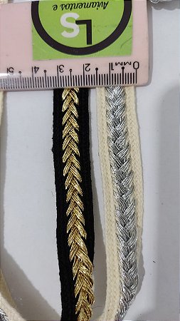 PASSAMANARIA PRATA OU DOURADA 18 mm - ROLO COM 10 METROS