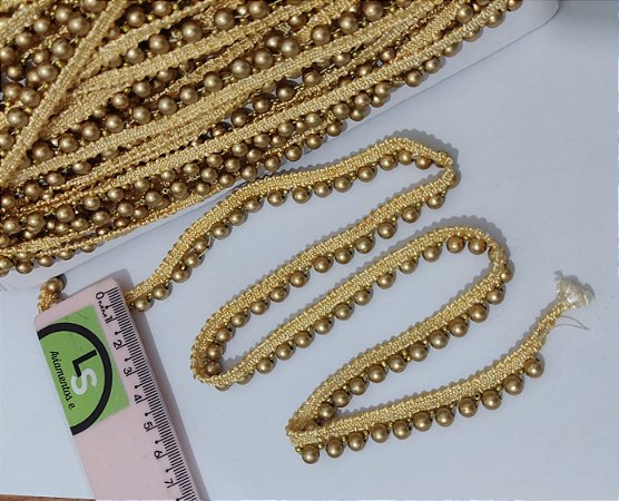 GALAO FITA DE PEROLAS DOURADA - ROLO COM 10 METROS