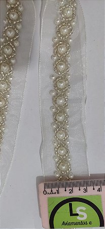 GALAO BORDADO DE PEROLAS 4 CM COM TULE - PC COM 6 METROS