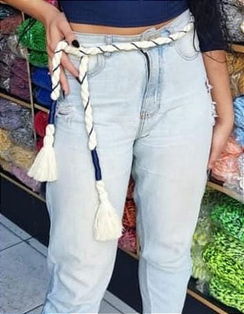 CINTO ARTESANAL TAMANHO UNICO 1,50 MT CRU COM AZUL