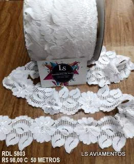 RENDA DE LYCRA   FLORAL EMTREMEIO SUPER MACIA OTIMA ELASTICIDADE PC C 50 METROS