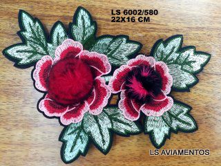 APLIQUE PARA ROUPAS FLOR TERMOCOLANTE  22 X 16 CM Pacote Com 10 un.