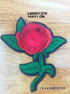 APLIQUE PARA ROUPAS FLOR TERMOCOLANTE com pluma 14 X 11 CM pct com 10 un