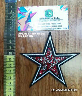 APLIQUE PARA ROUPAS DE ESTRELA COM PEDRAS 10 X 10 CM Pacote Com 10 un.