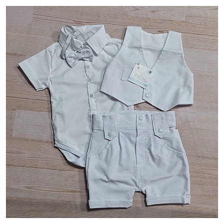 ROUPA BATIZADO BEBÊ MENINO KIT BERMUDA E COLETE.