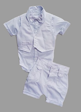 ROUPA BATIZADO BEBÊ MENINO KIT BERMUDA E COLETE.