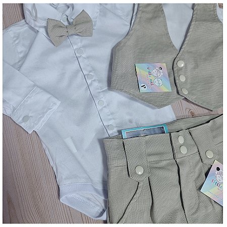 Conjunto Batizado Menino Calça Saruel e Colete-CORES CLARAS