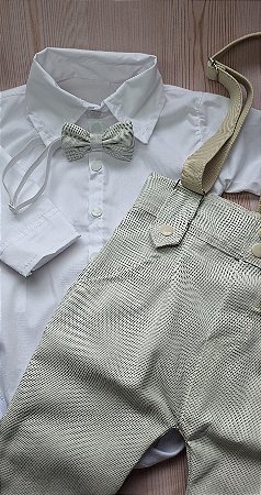 Conjunto Batizado Menino Calça Saruel e Suspensório Várias Cores