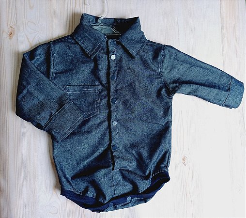 BODY CAMISA JEANS MANGA LONGA BEBÊ