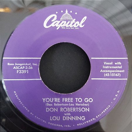 Compacto - Don Robertson - You're Free To Go / The Happy Whistler - (Importado US) (7")