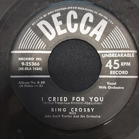COMPACTO - Bing Crosby - My Melancholy Baby / I Cried For Love (Importado USA)