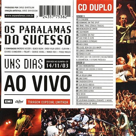 CD - Os Paralamas Do Sucesso – Uns Dias - Ao Vivo ( Cd duplo )