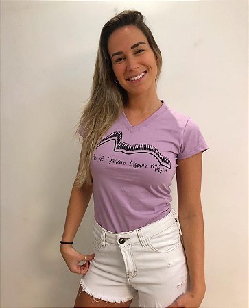 Camiseta Piano - Rio - Baby Look - lilás - pronta entrega (Gola V) (Preço Promocional)