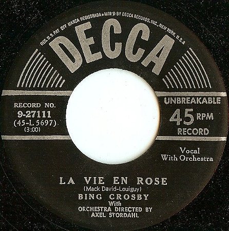 Compacto - Bing Crosby ‎– La Vie En Rose / I Cross My Fingers