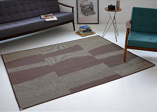 Tapete para Sala Sisal Antiderrapante com Quina de Proteção Geometrico Tabaco - S555 - 1,50x2,00