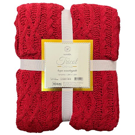 Manta Tricot Chenille Tramas Vermelho 1,30x1,50 Metros