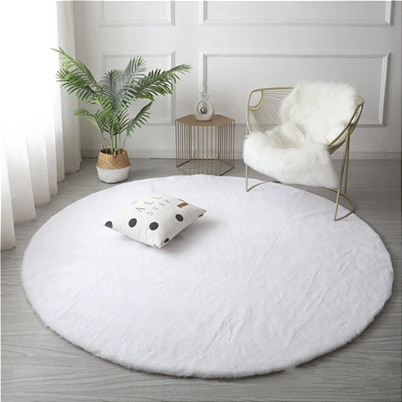 Tapete Pele de Coelho Wabby Touch Branco Redondo 2,00 Metros