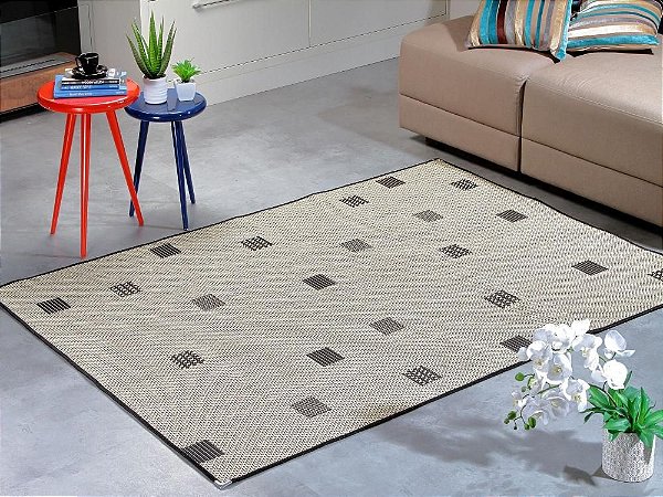 Tapete para Sala Sisal Antiderrapante com Quina de Proteção Preto e Bege - S490 - 2,00x3,00