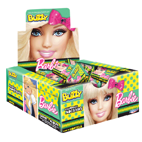 Chicle de Bola Hortelã Barbie Display 100 Un - Buzzy