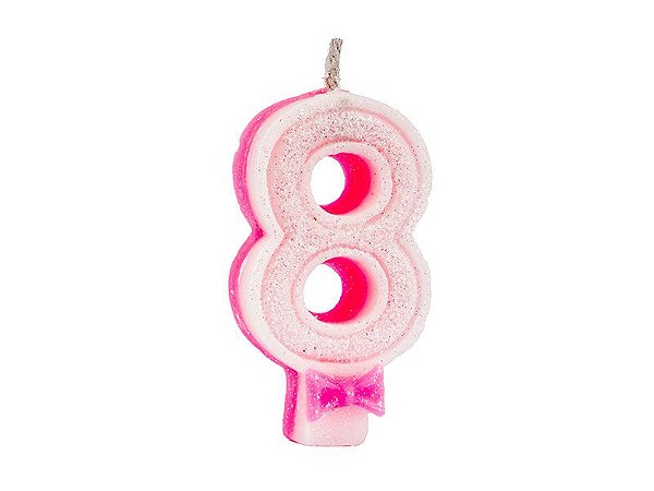 Vela de Aniversário com Glitter Número 8 Rosa - Catelândia