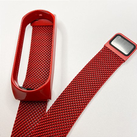 Pulseira de Metal Magnética Vermelho - Mi Band 3 e 4