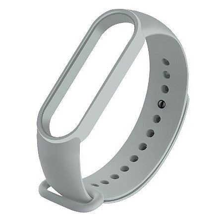 Pulseira de Silicone Cinza,  Pino de Metal - Mi Band 5 e 6