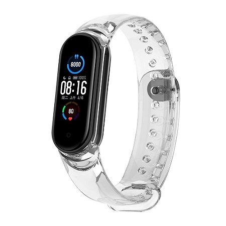 Pulseira de Silicone Transparente, Pino de Metal  - Mi Band 5 e 6