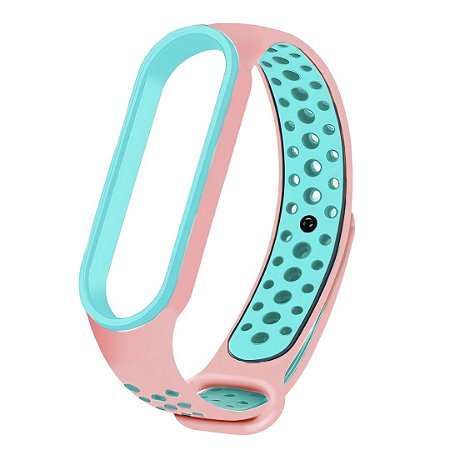 Silicone Esportiva Rosa Claro c/ Ciano - Mi Band 5/6 e Amazfit Band 5