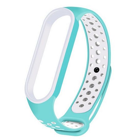 Silicone Esportiva Ciano c/ Branco - Mi Band 5/6 e Amazfit Band 5