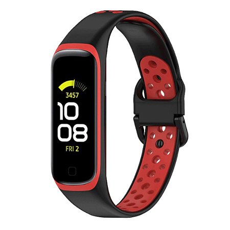 Pulseira de Silicone Esportiva Preto c/ Vermelho- Galaxy Fit 2 R220