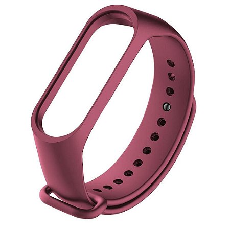 Pulseira de Silicone Lisa Vinho,  Pino de Metal - Mi Band 3/4