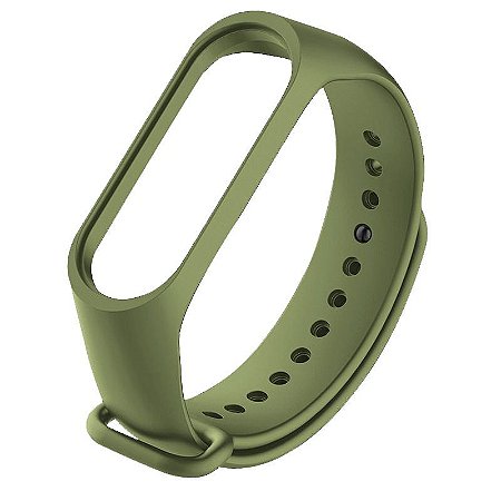 Pulseira de Silicone Lisa Verde Militar, Pino de Metal - Mi Band 3/4