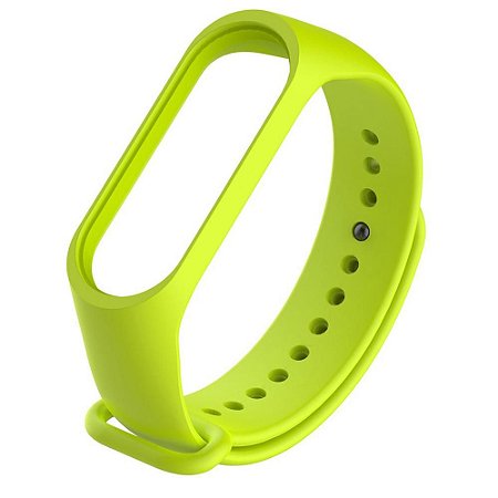 Pulseira de Silicone Lisa Verde Limão, Pino de Metal - Mi Band 3/4