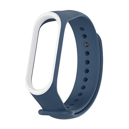 Pulseira de Silicone Dupla Azul Escuro c/ Branco,  Pino de Metal - Mi Band 3 4 5 e 6