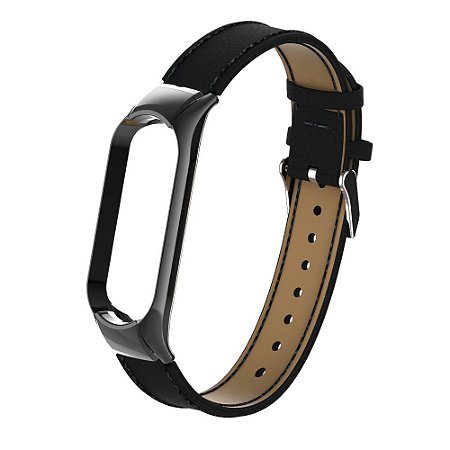 Pulseira Couro Preto - Mi band 3/4