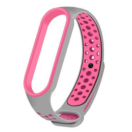 Silicone Esportiva Cinza c/ Rosa - Mi Band 5/6 e Amazfit Band 5