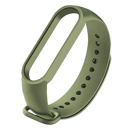 Pulseira de Silicone Verde Militar, Pino de Metal - Mi Band 5 e 6