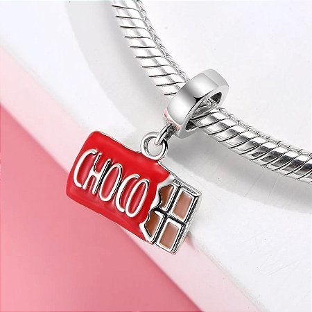 Berloque Charm Pendente em Prata 925 Barra de Chocolate
