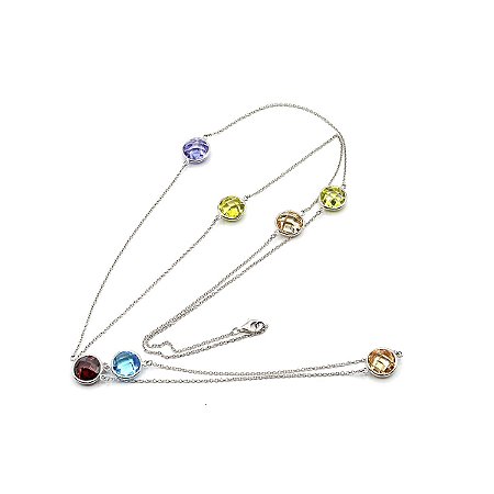 Corrente de Prata com Bolinhas Zircônia Coloridas